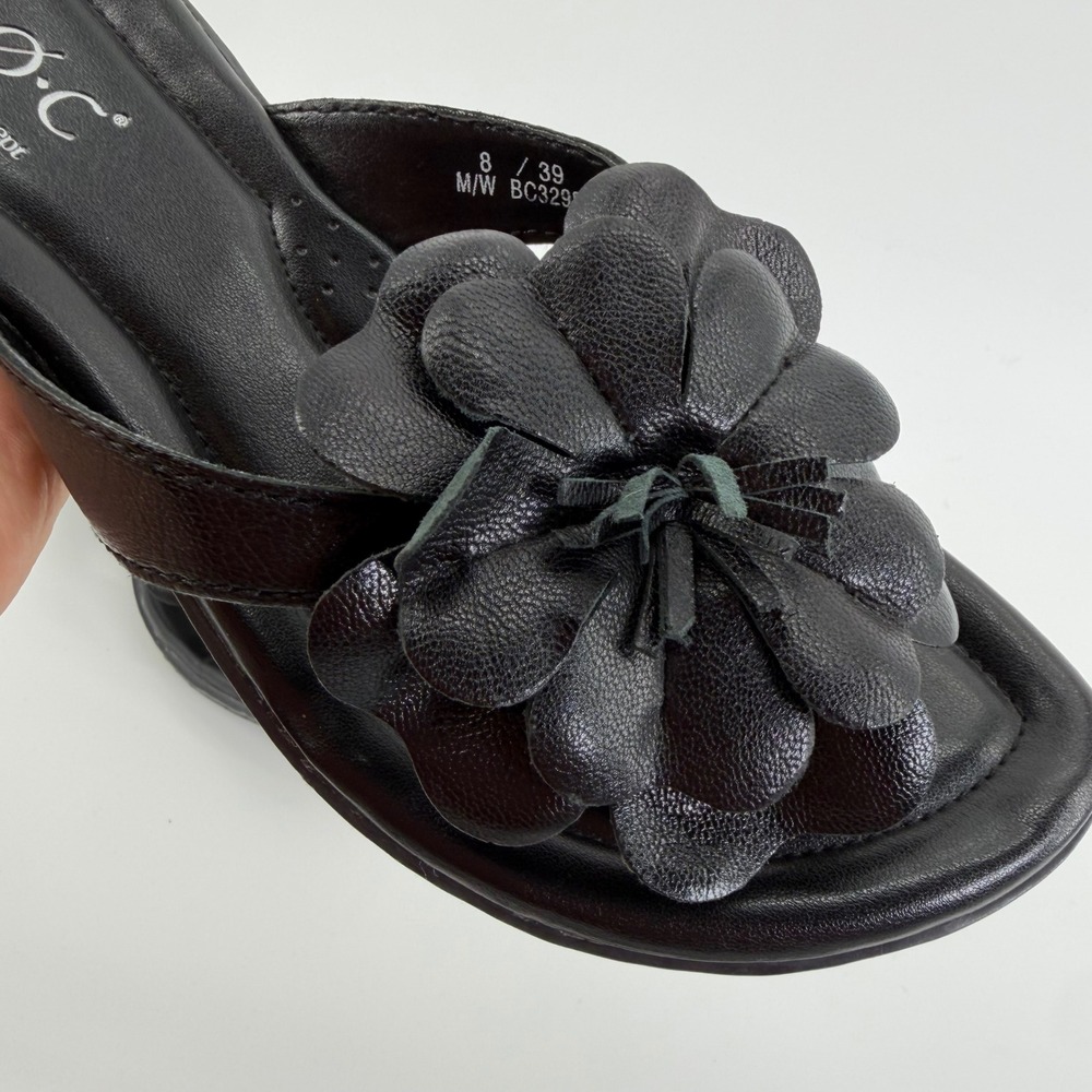 b.o.c. Born Concept Women Black Leather 3D Flower Thong Sandals Size 8 39 - Picture 3 of 10